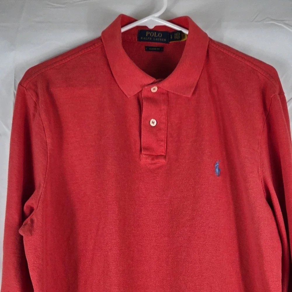 Polo Ralph Lauren Mens Classic Fit Long Sleeve Polo Shirt Red Large L Cotton